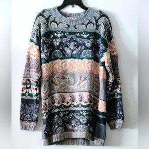 Large Multi Color Cream/Tan Greenish Blue Sweater